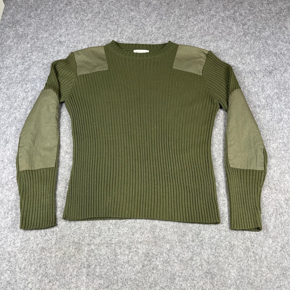 Vintage 1979 US Military Commando Sweater Mens Small Olive Green Ribbed Knit